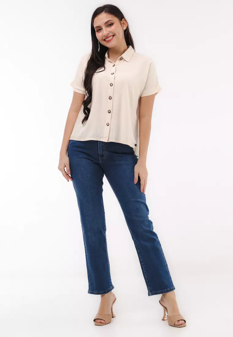 Soft Linen Woven Short Sleeves Blouse