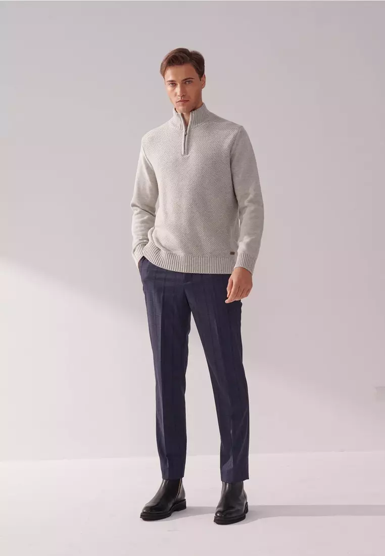 Midnight Blue Check Slim Trousers