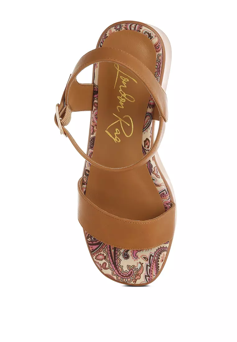 Faux Leather Pin Buckle Platform Heels in Tan