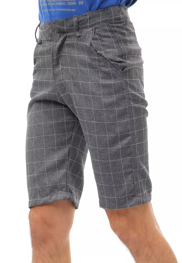 Rishham Short Pants Celana Pendek Pria Tartan Kotak Material Wool ORIGINAL - Gray