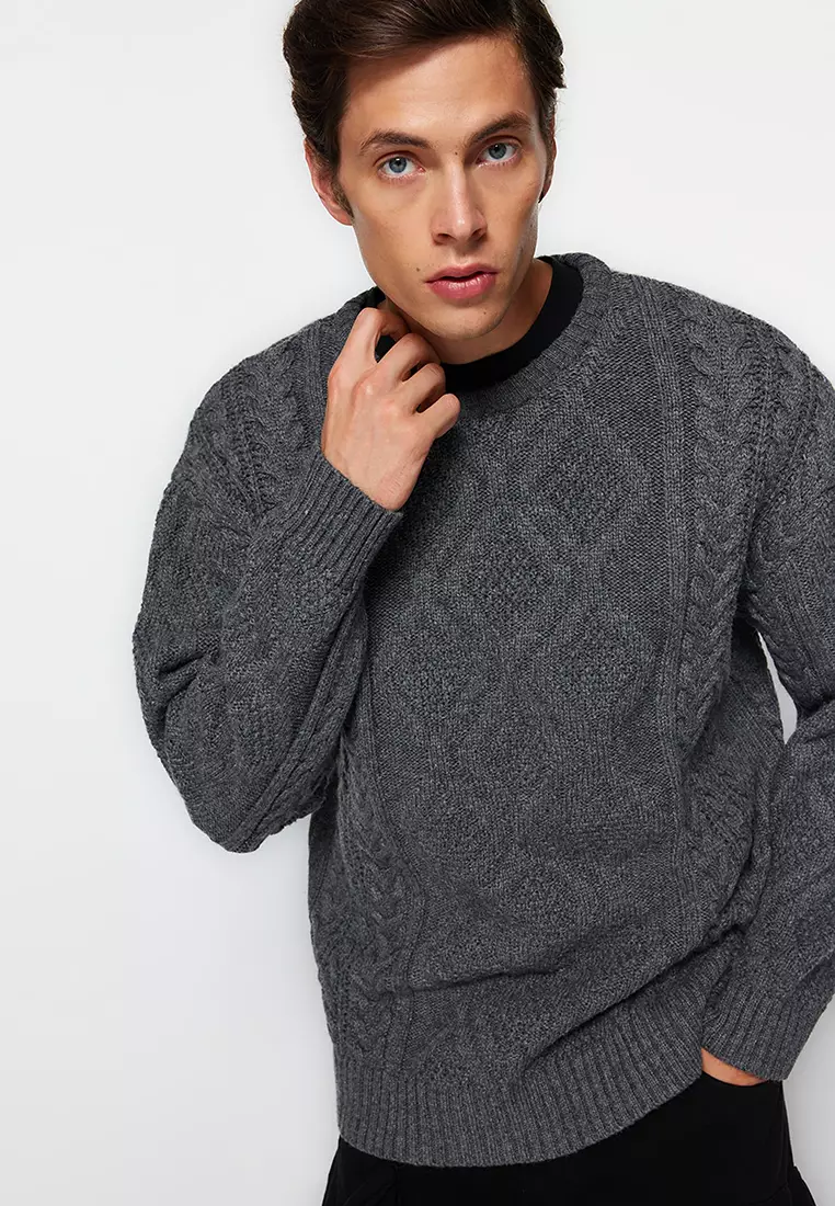 Crew Neck Hair Knitted Sweater