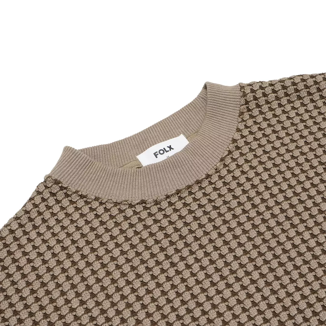 3D Square Knit Square Crewneck Sweatshirt Brown