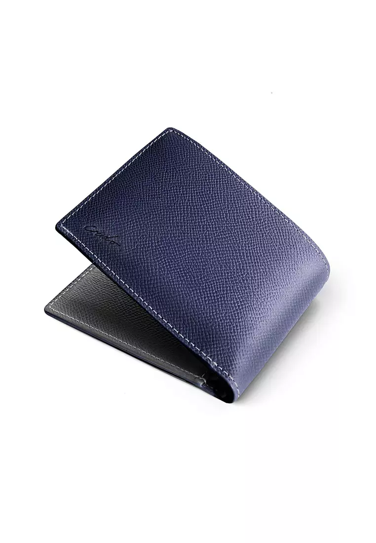 Crudo Leather Craft Senz'altro Short Wallet (Epsom Leather) - Navy Blue ...