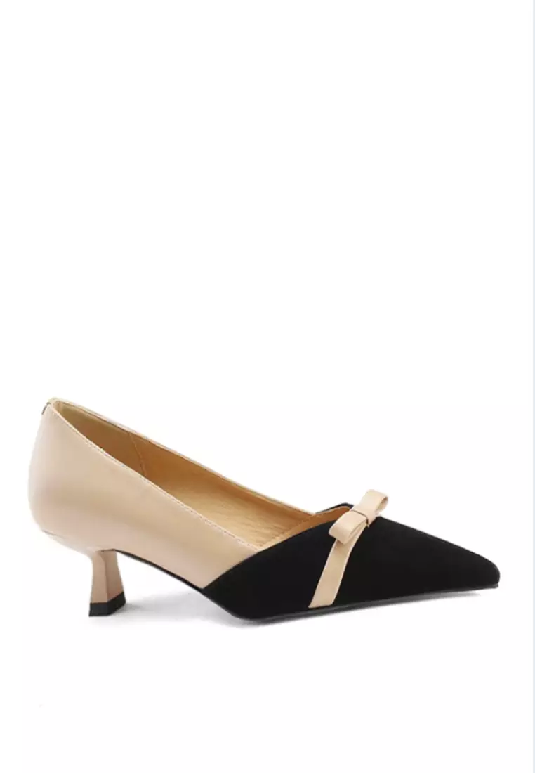 Discount on Twenty Eight Shoes  shoes - SKU: VANSA Color Block Suede Bow Mid Heel Shoes VSW-H121904