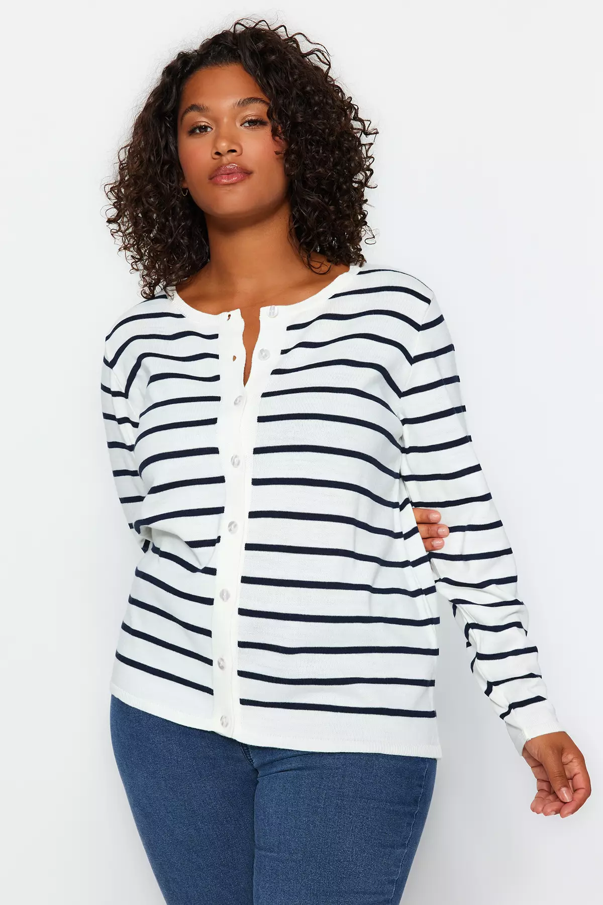 Plus size striped clearance cardigan