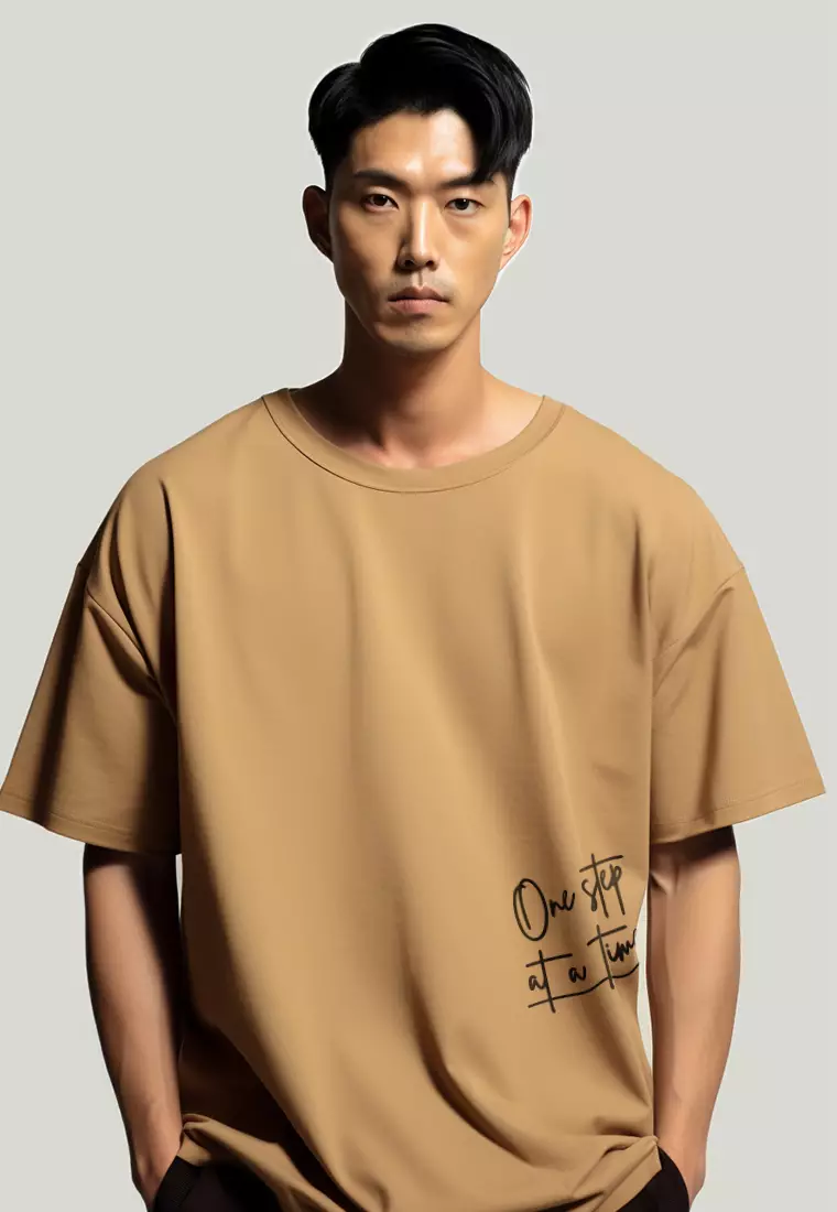 MTW07 kaos oversize keren scubalux "one step at a time" khaki