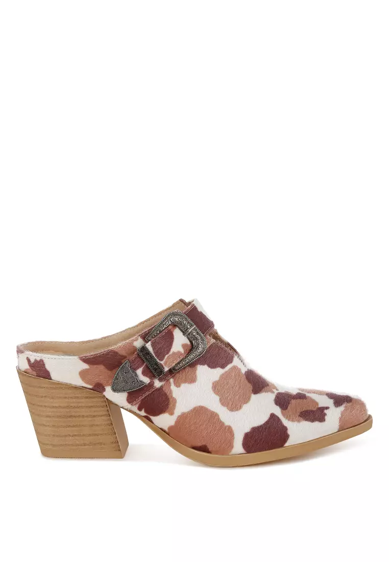 Discount on Rag & CO.  shoes - SKU: Faux Suede Buckle Detail Mules in Cowprint