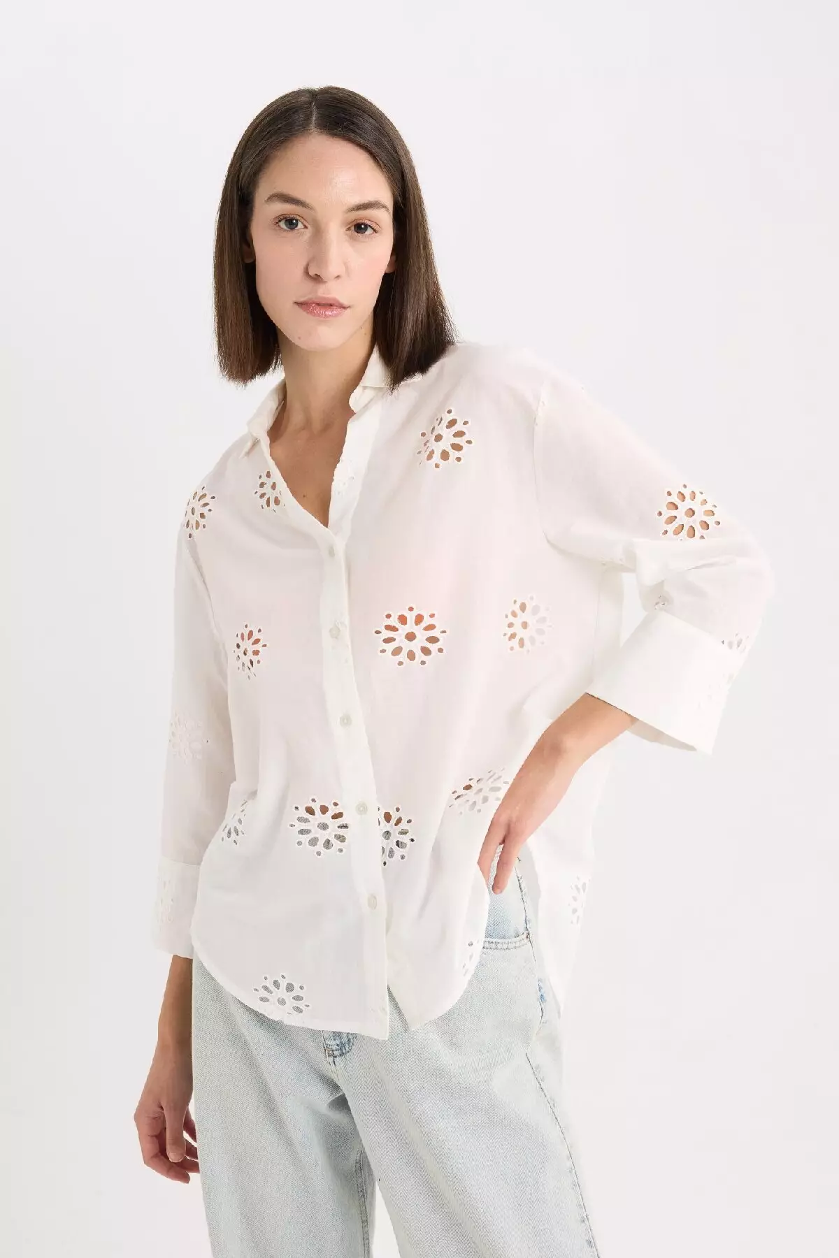 Oversize Wide Fit Brode Long Sleeve Shirt B5419Ax25Sp