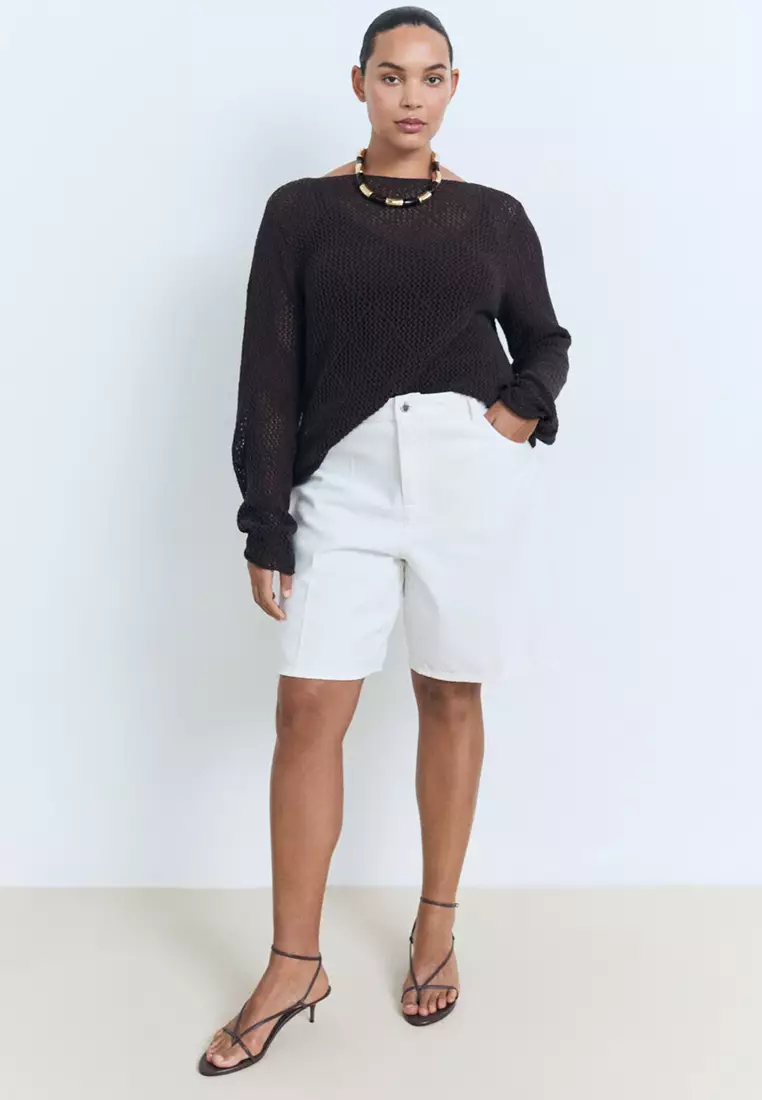 High-Waisted Denim Bermuda Shorts