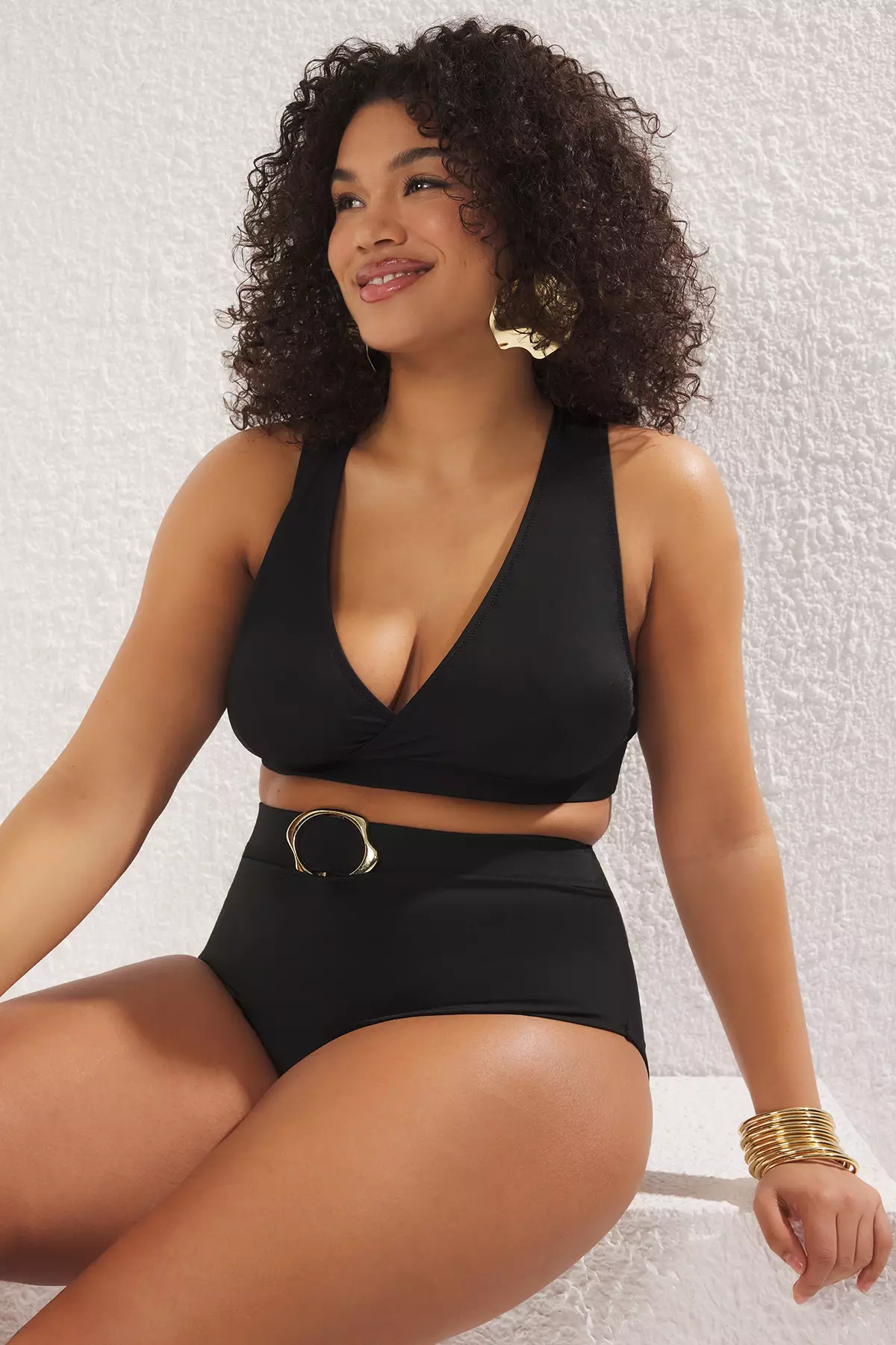 Black Double Breasted Plus Size Bikini Top