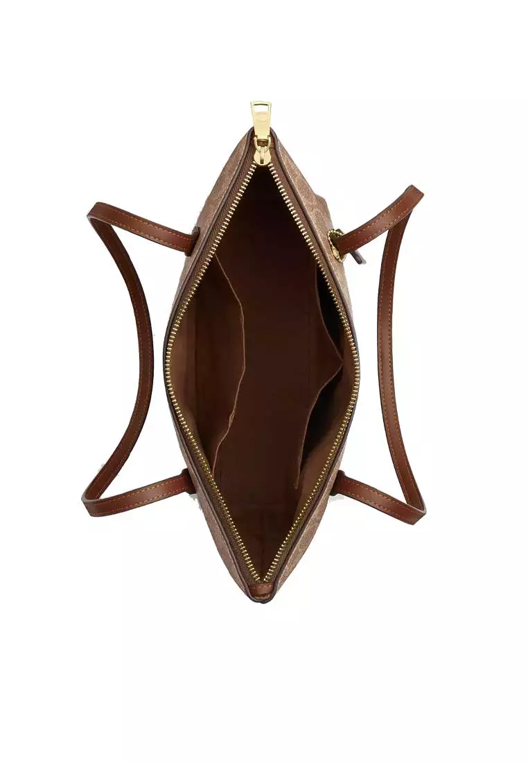 Fiona Zip Tote Bag In Signature Canvas Tan/Brown CBT18