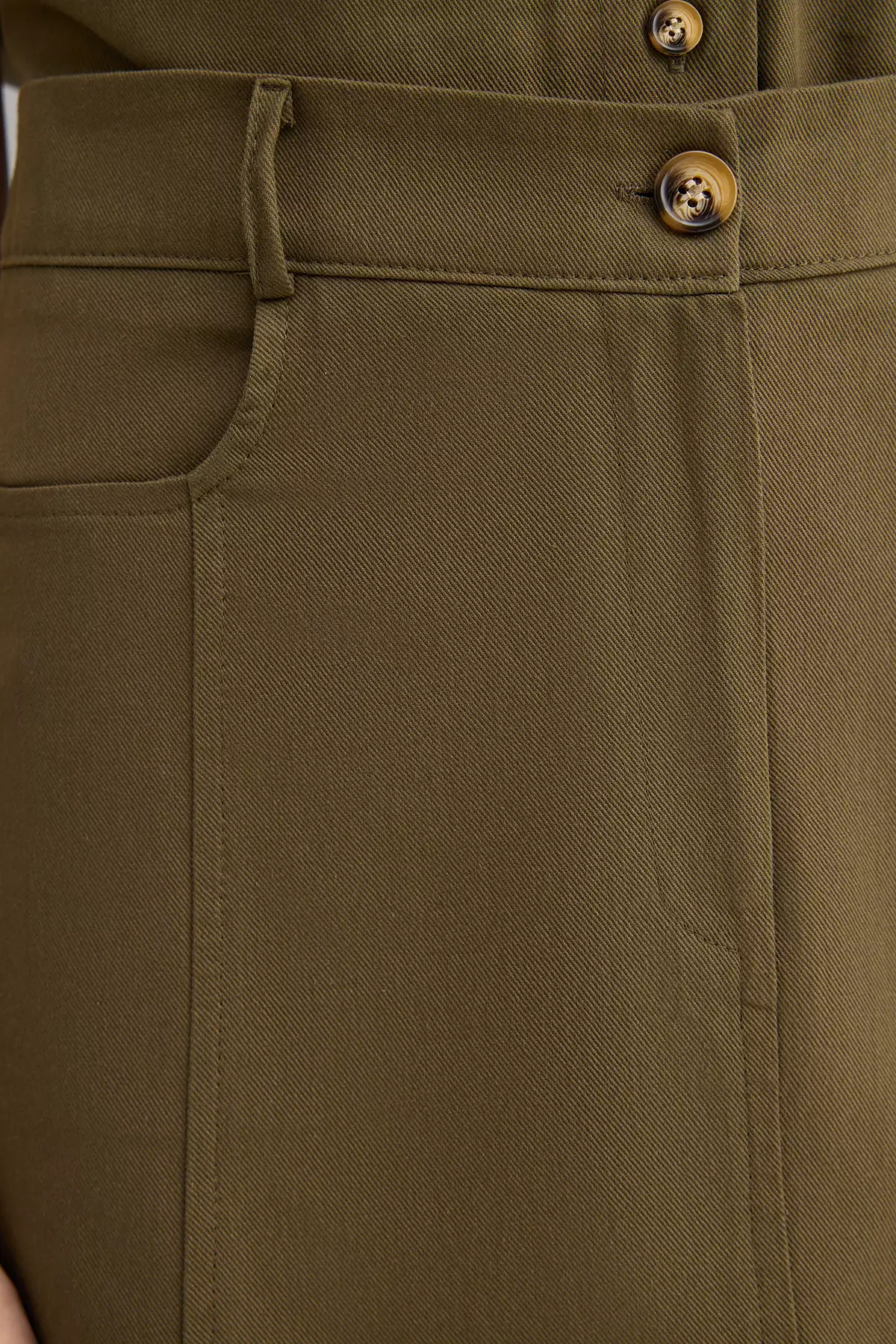 Khaki 100% Cotton Gabardine Mini Godeli Flared Skirt TWOSS25ET00192