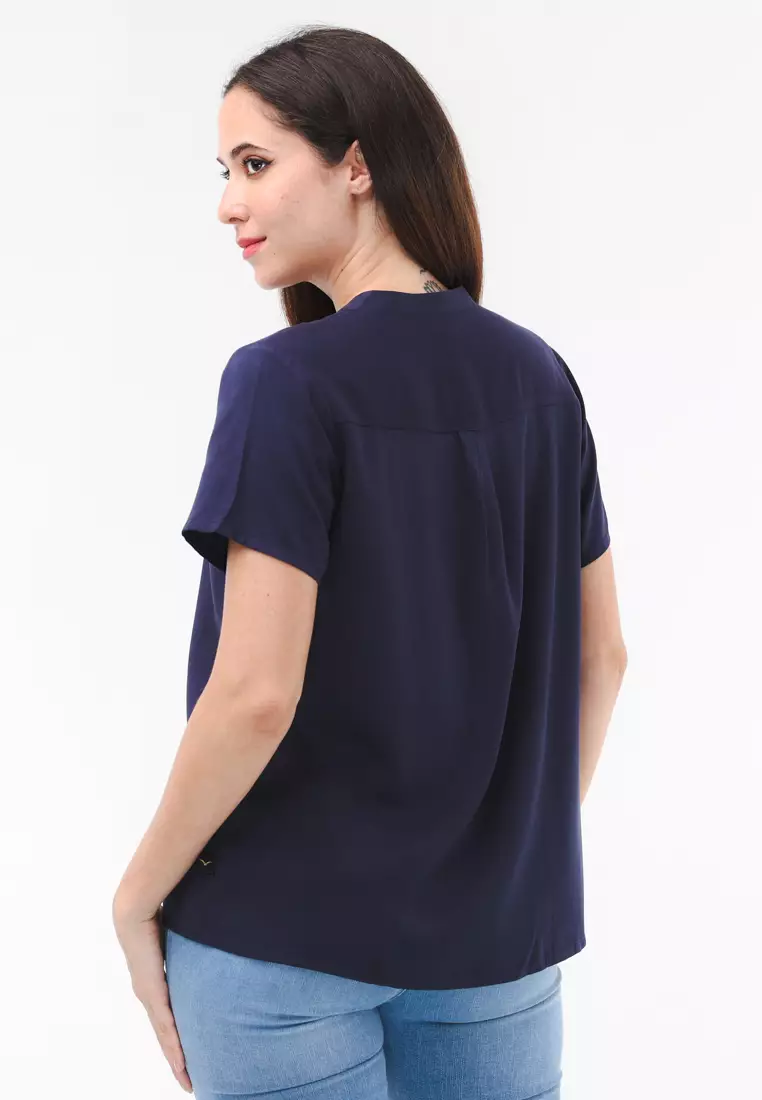 Plain Single Bold Twill Short Sleeve Blouse
