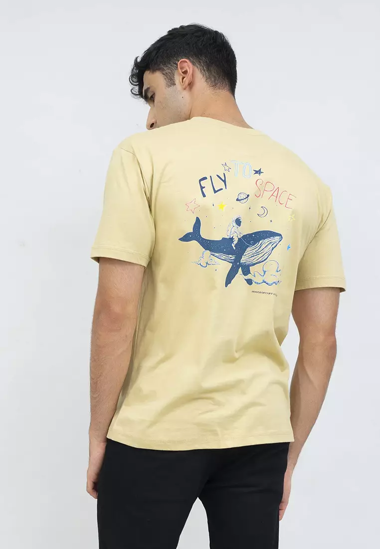 kaos pria lengan pendek Cream Whale houseofcuff X little fresco