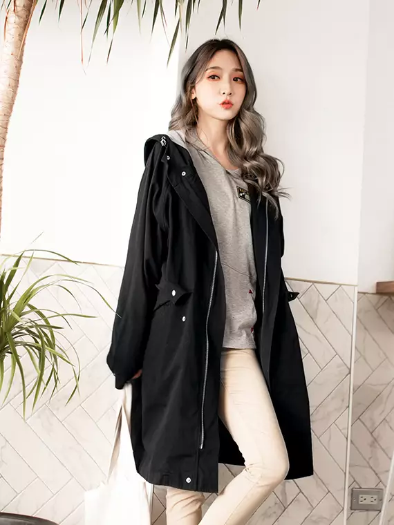 Buy OBSTYLE Pure Cotton Hooded Drawstring Long Loose Jacket