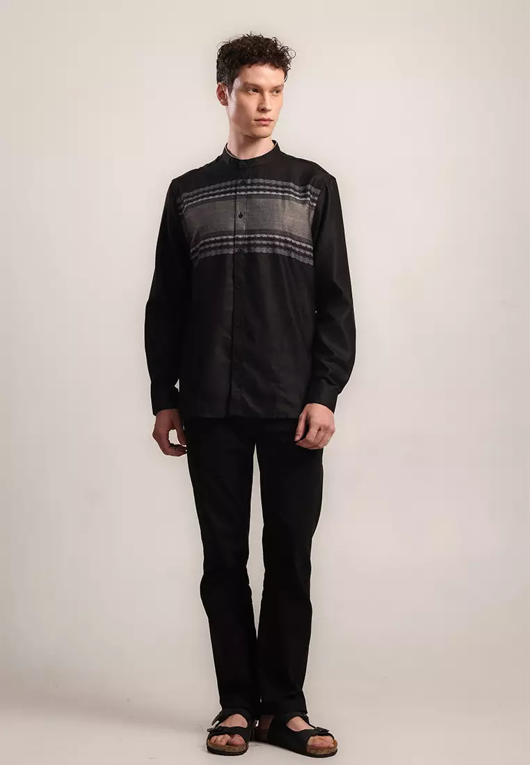 MOC Kemeja Koko Lengan Panjang Pria Maurino - Black