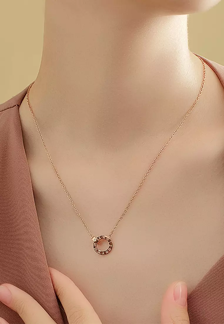 Artemis Necklace Paired with Trinity Bangle Jewellery Set in Rose Gold