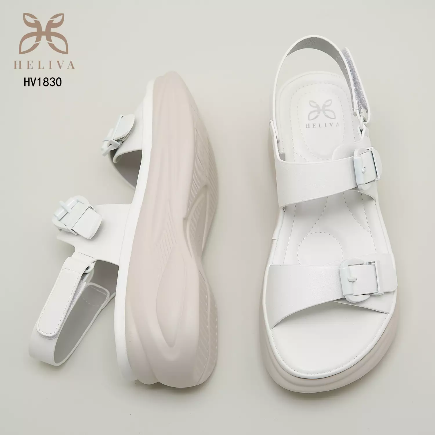 Heliva Savira Sandal Wedges Strap Buckle Hook Ankle Wrap Velcro