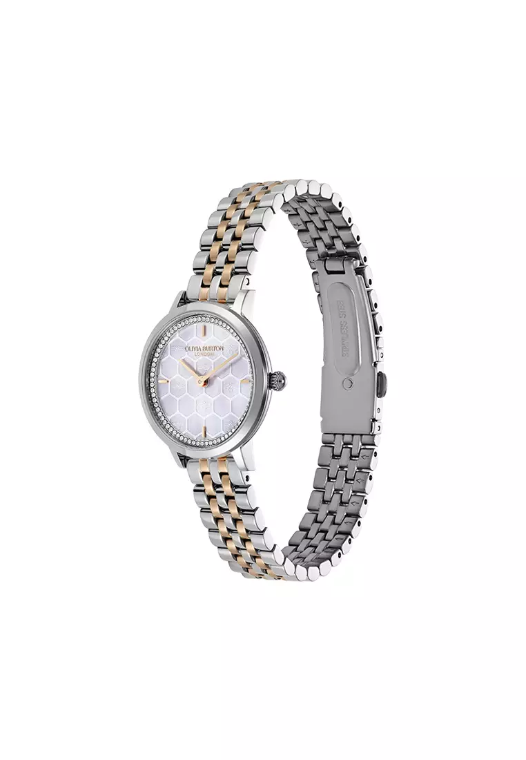 Olivia Burton Ultra Slim Bee Dove Grey Pearlised Dial 5 Link Bracelet 28mm - 24000265