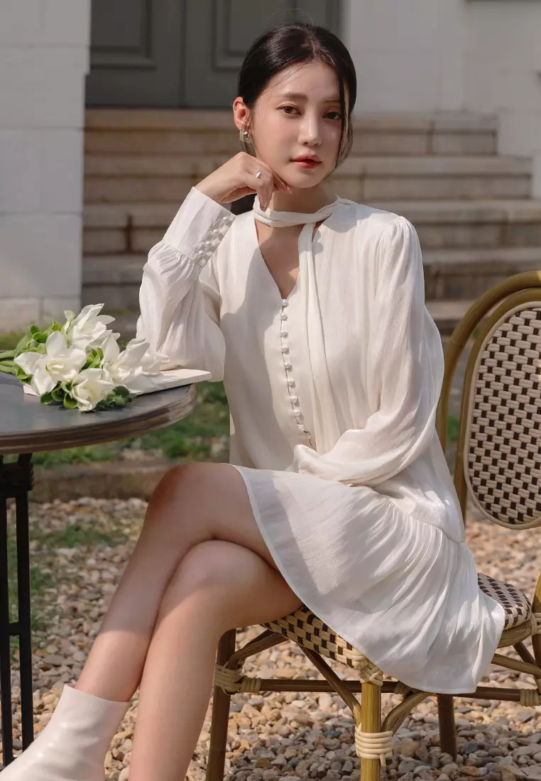 Neck Scarf Long Sleeve Dress