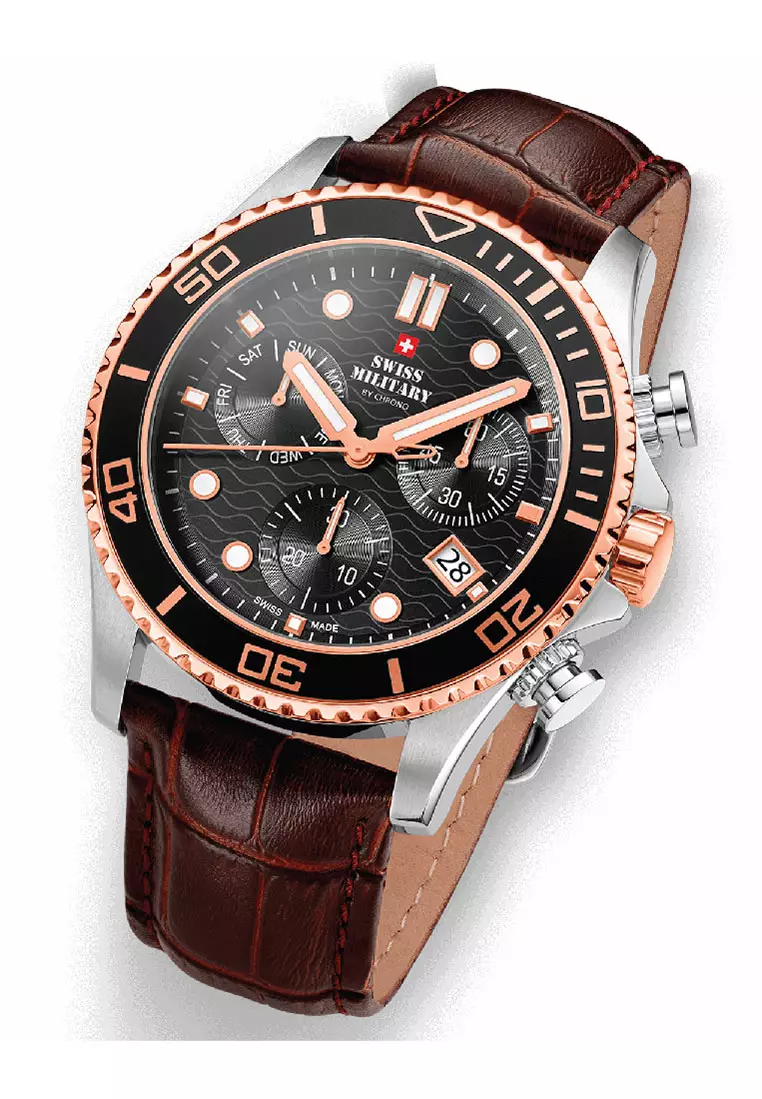 Swiss Military Vintage Style Sports Chronograph Leather Men's Watch SM34051.05