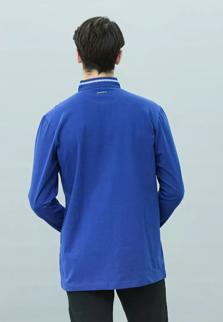 Johnwin - Kaos Henley - Kaos Lengan Panjang - Biru - Kerah Shanghai - APS.630.M457E.27.C-L/S