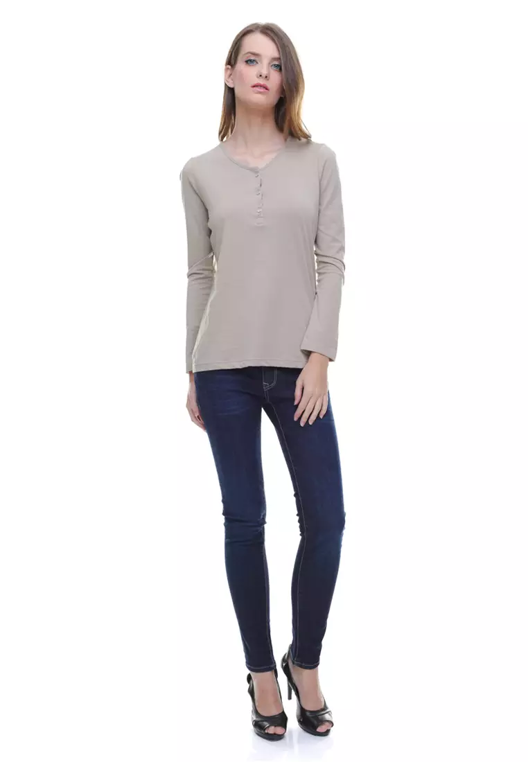 LGS - Regular Fit - Kaos Wanita - Model Kancing - Abu