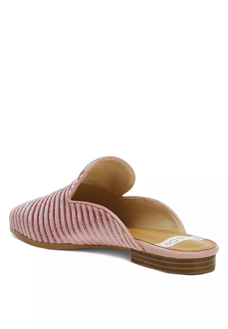 Velvet Textured Slip On Mules in Pink