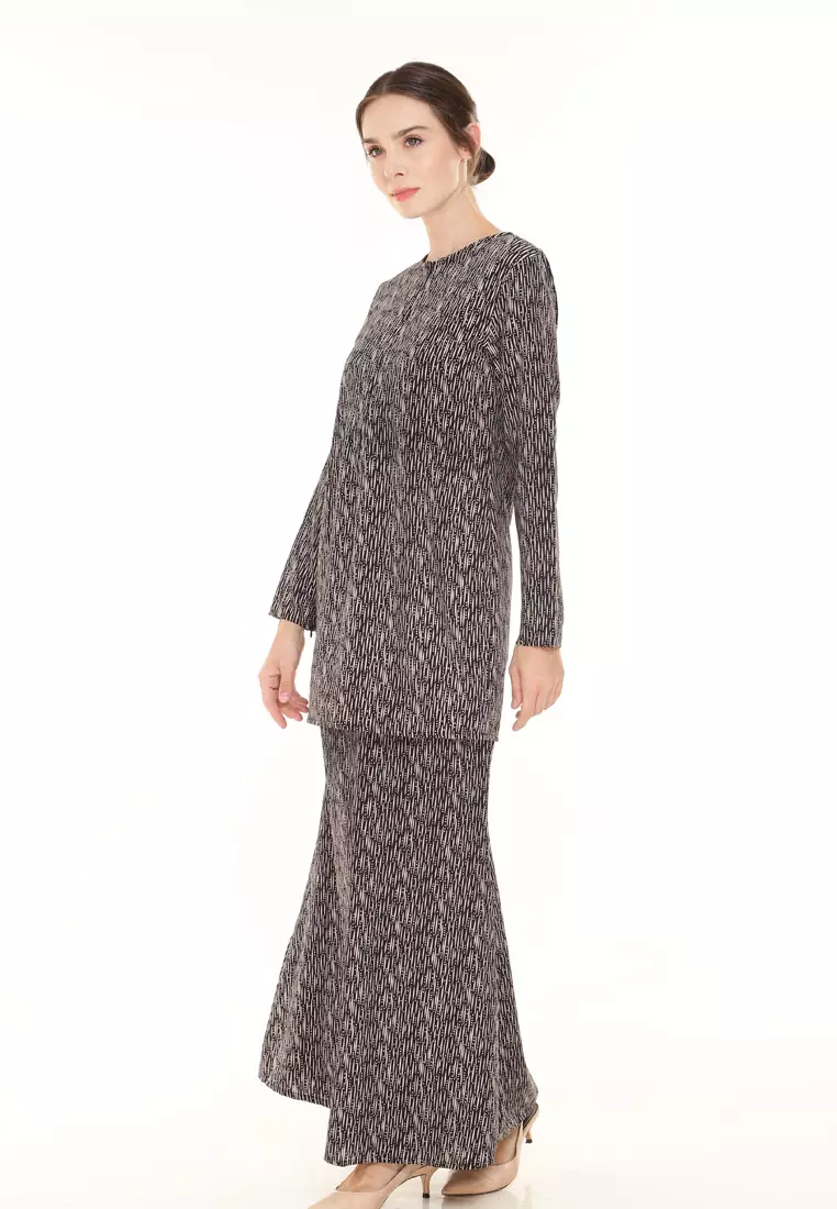 Rina Printed Kurung in Black Raindrop