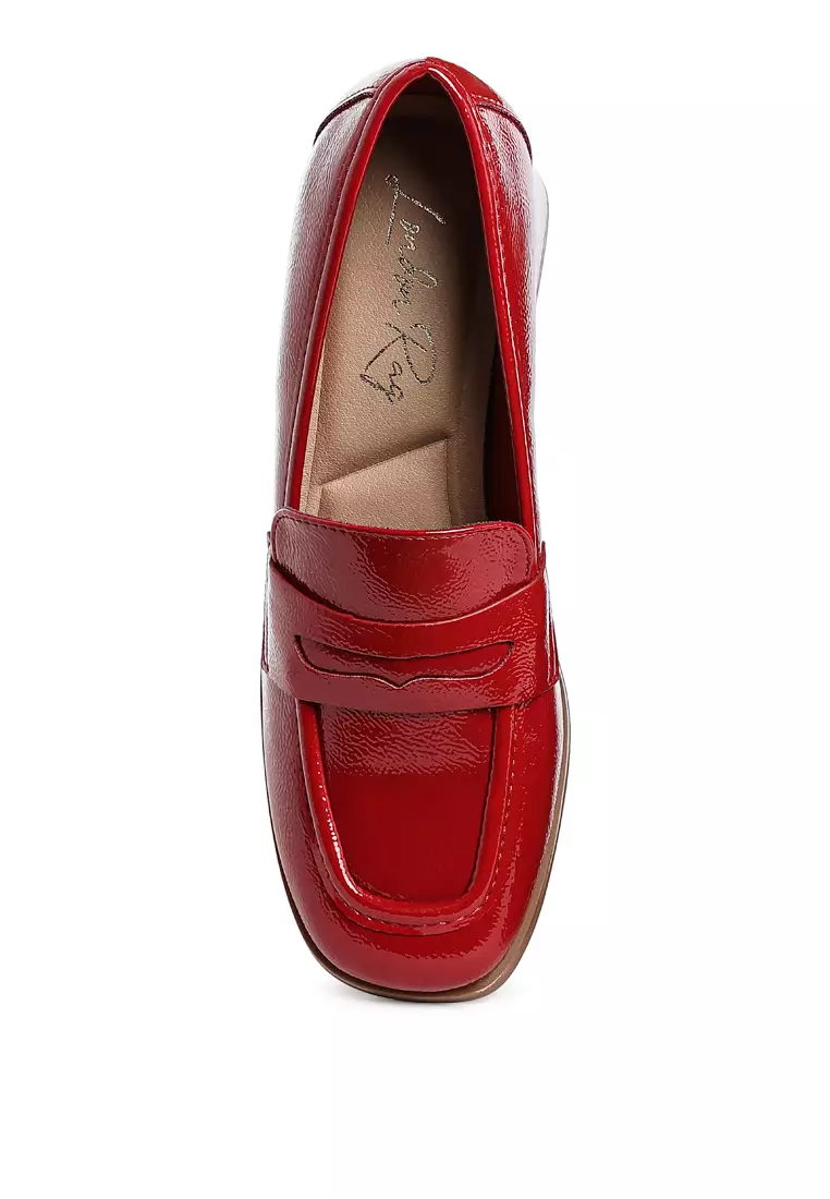 Sepatu Loafer Hak Blok Tali Penny dalam Warna Burgundy