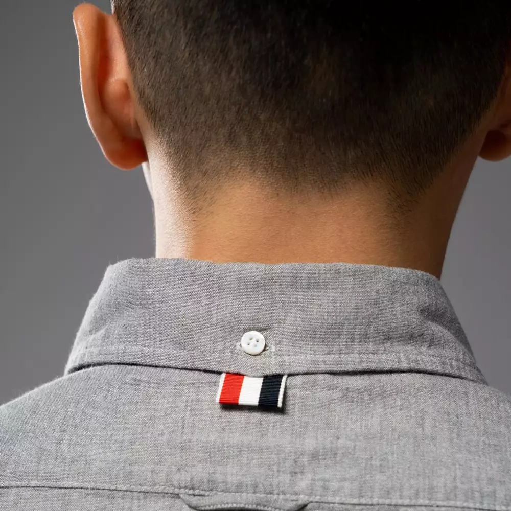 Jual Thom Browne Chambray Printed 4-Bar Nametag Straight Fit Shirt ...