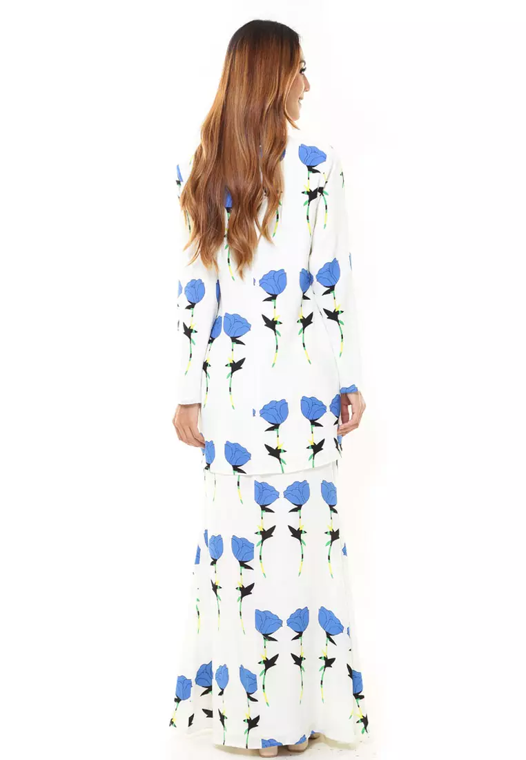 Rina Printed Kurung Blue Lily Flower