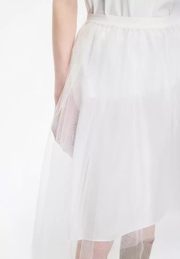 Blended Seersucker A-Line Mid-Length Waist Skirt