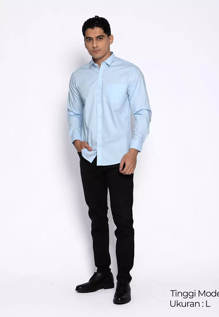 Simple Perfect Kemeja Pria Lengan Panjang Polos | Premium Solid Basic Shirt Gallant 7714 Lightblue