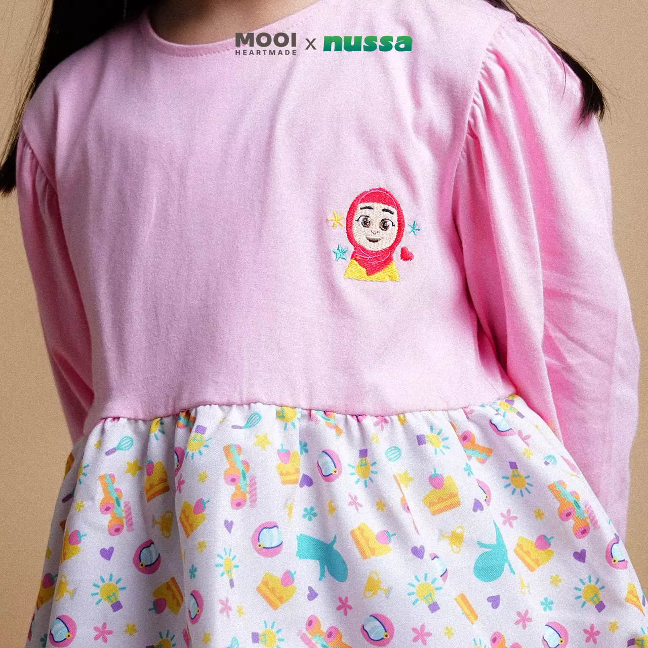 Mooi x Nussa Atasan Anak Perempuan Rarra Ballon Top - Pink Rose