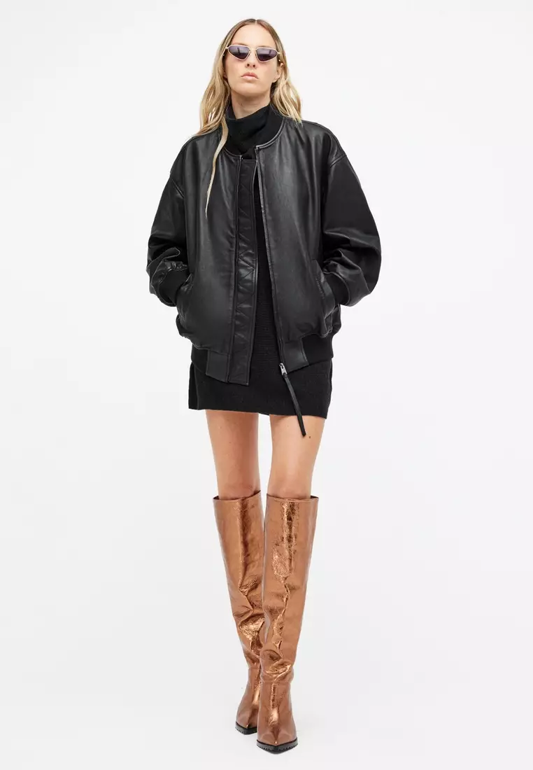 Buy AllSaints Belle Oversized Leather Bomber Jacket 2025 Online