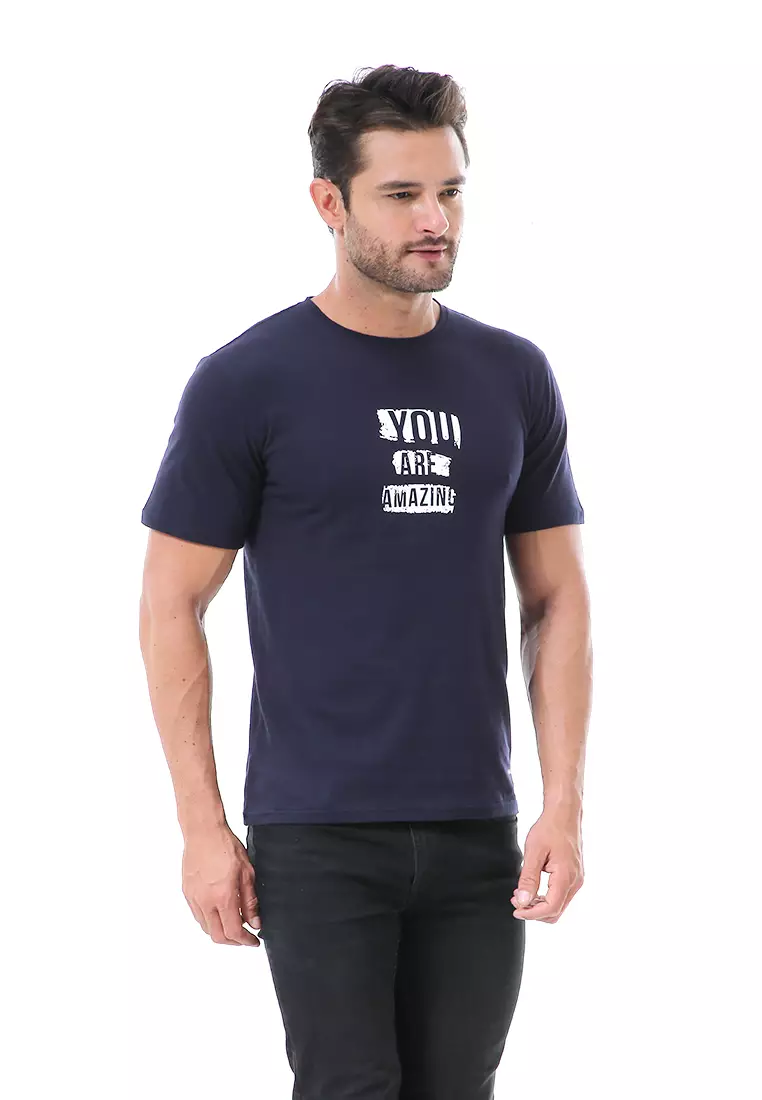 Aisley Kaos Pria Lengan Pendek Motif You Are Amazing Casual Tshirt Material Cotton ORIGINAL - Navy