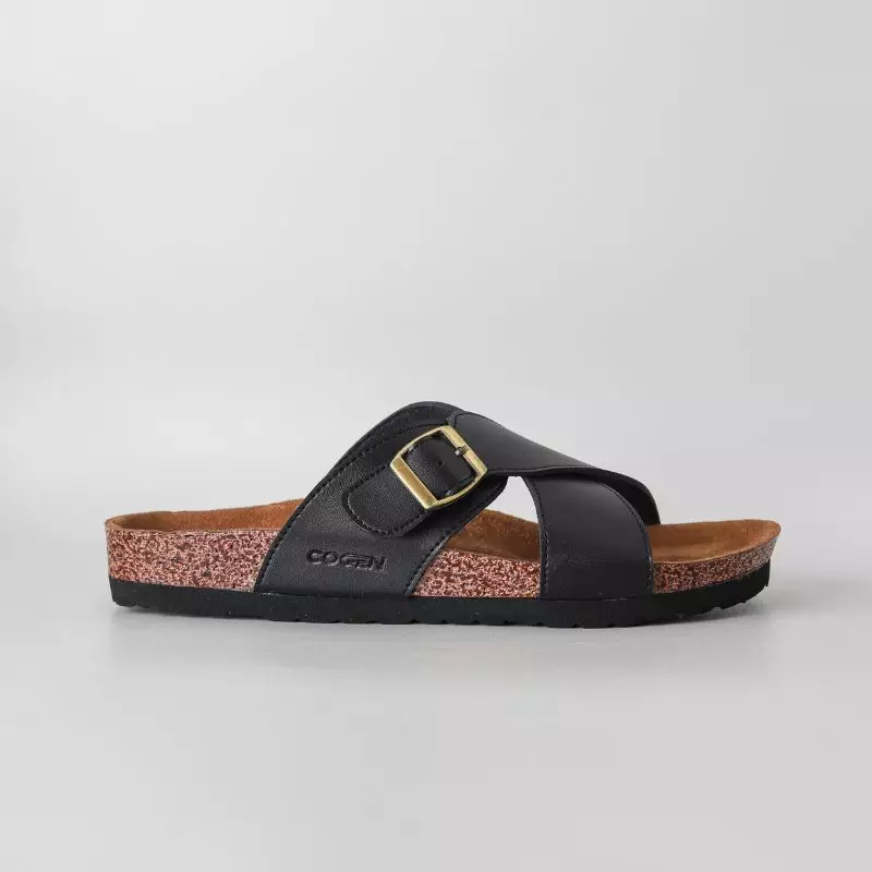 Cogen Sandal Pria Sendal Kulit Birken Vintage - Kastel Black