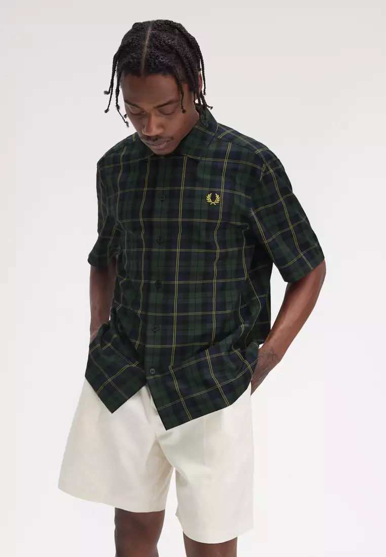 Fred Perry M9896 TARTAN TWILL SHORT SLEEVE SHIRT (NAVY)