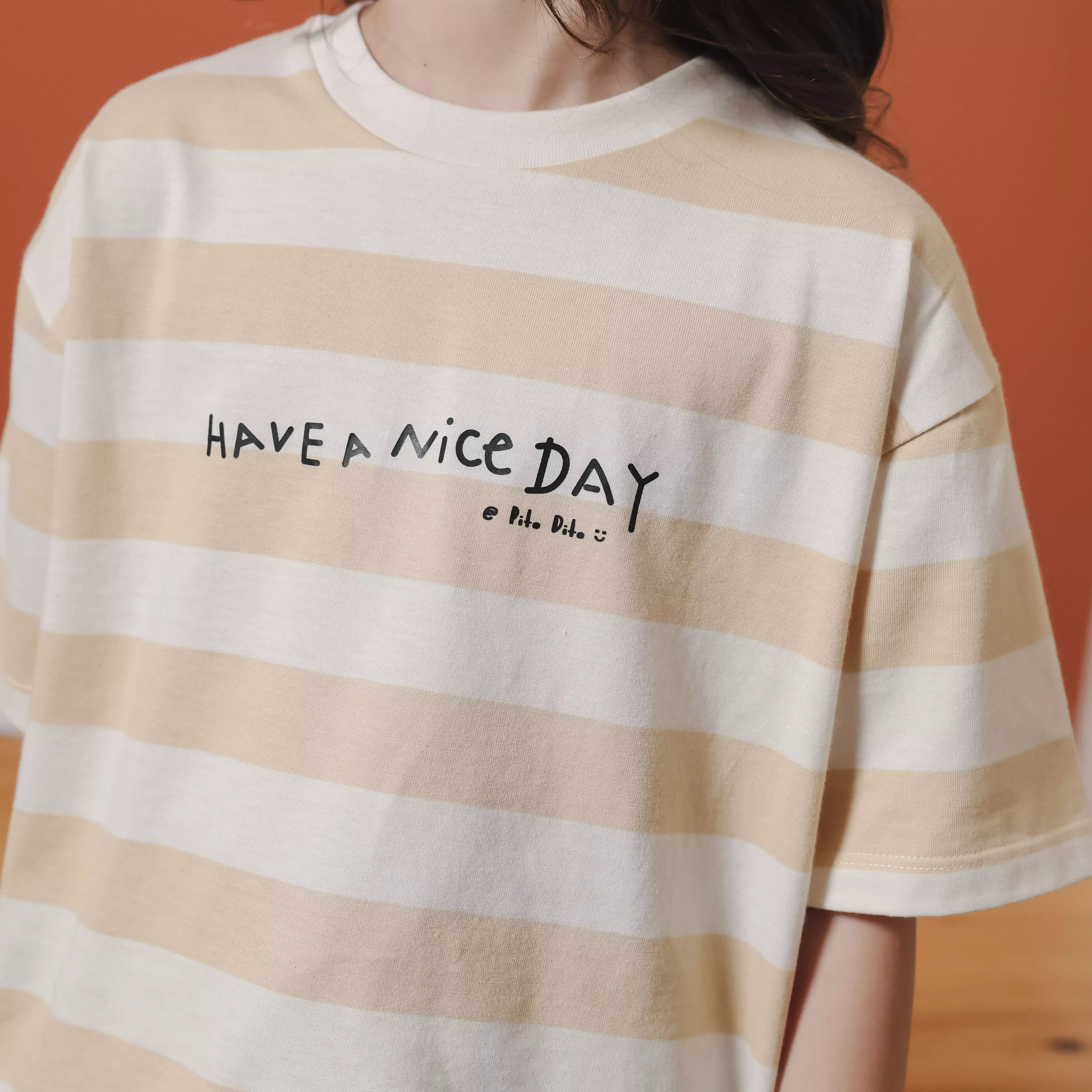 Pito Dito Girl Severus T-shirt Pendek Anak Cream Motif Salur - Size 4