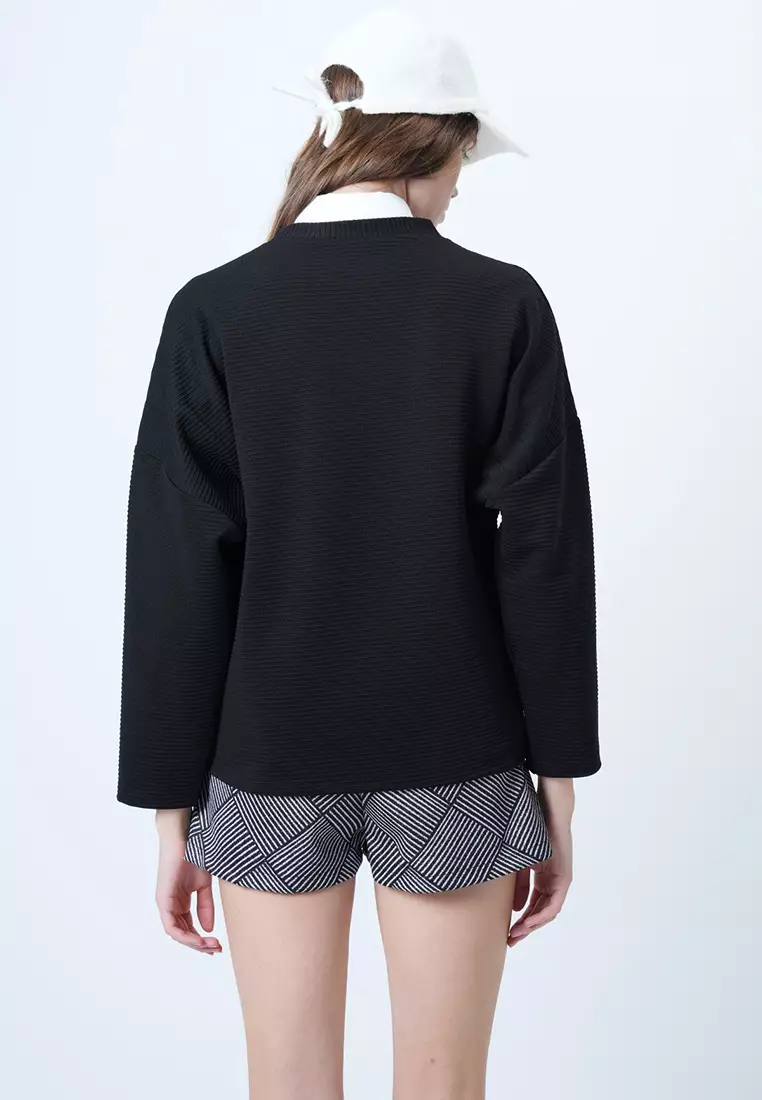 Crew Neck Wide Cut Bat Sleeve Basic Blouse