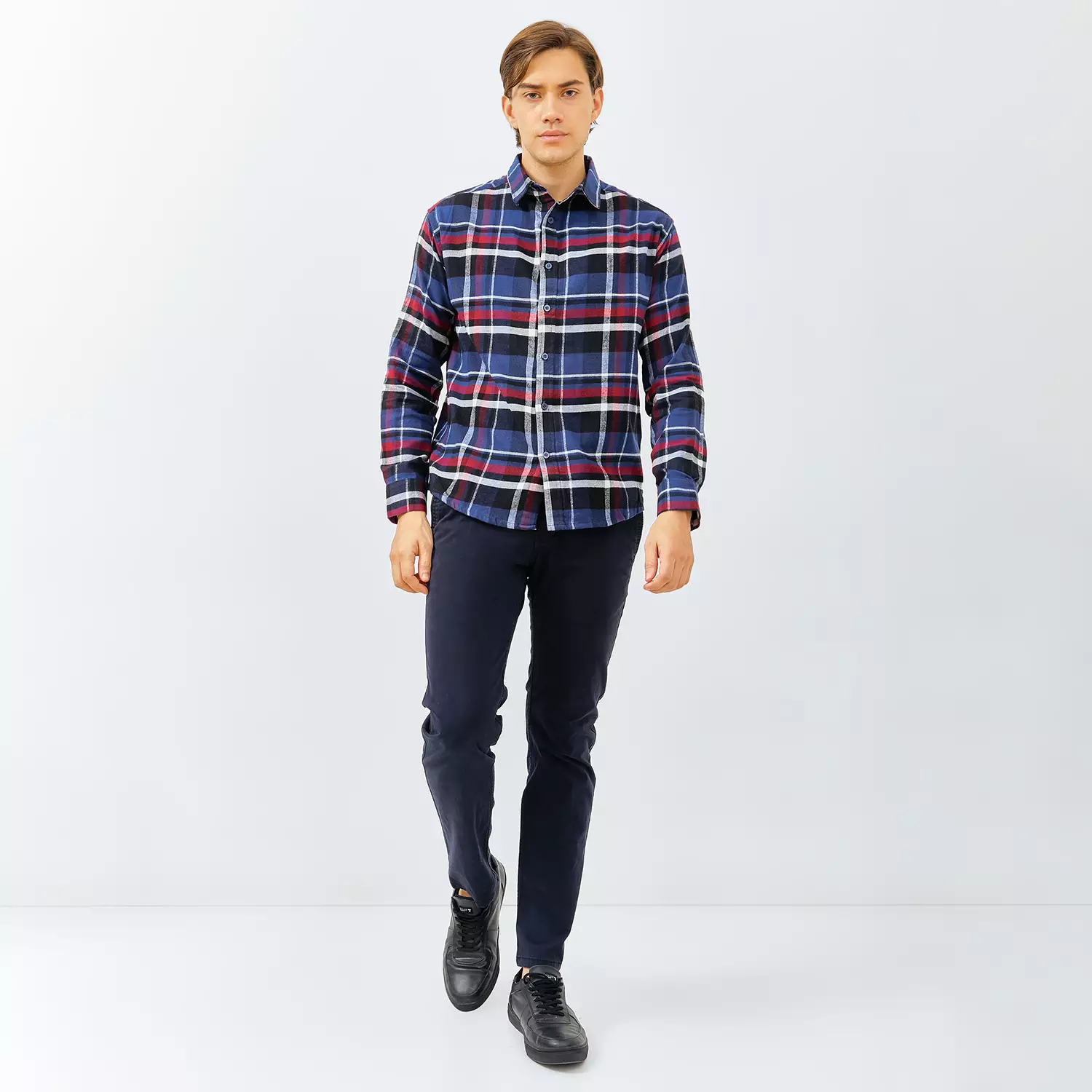 PAULMAY Kemeja Flanel Pria Lengan Panjang Navy 6716