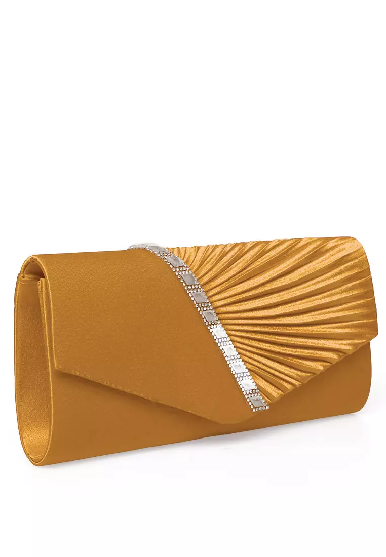 Clutch Bag Wanita Design Simple Tas Genggam Woman Premium Quality - Gold