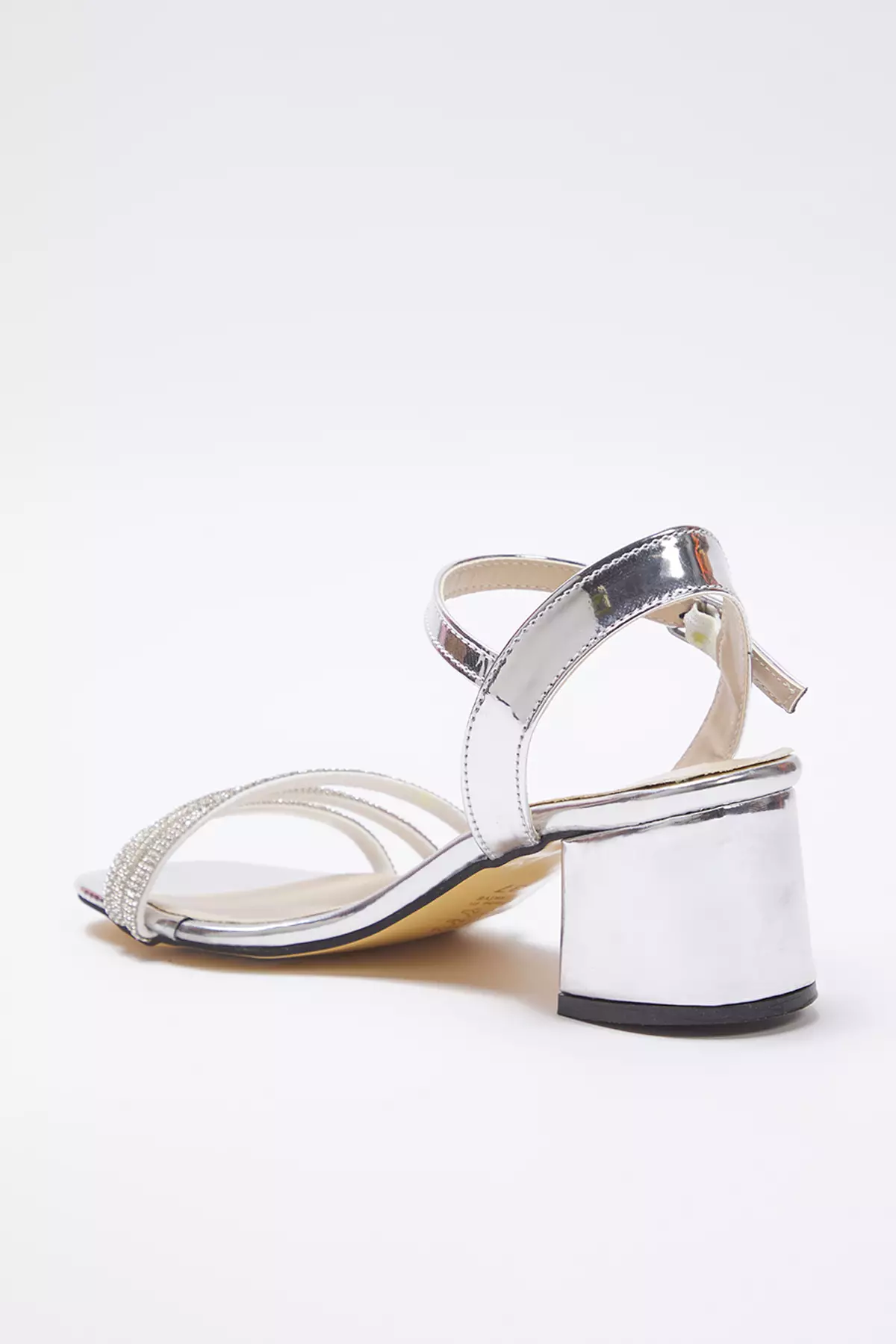 Silver Rhinestone Square Toe Women's Evening Dress Block High-Heeled Sandals Takss25To00067