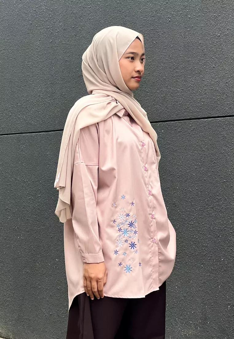 Felicia Embrodery Dusty Pink - Blouse Atasan Wanita
