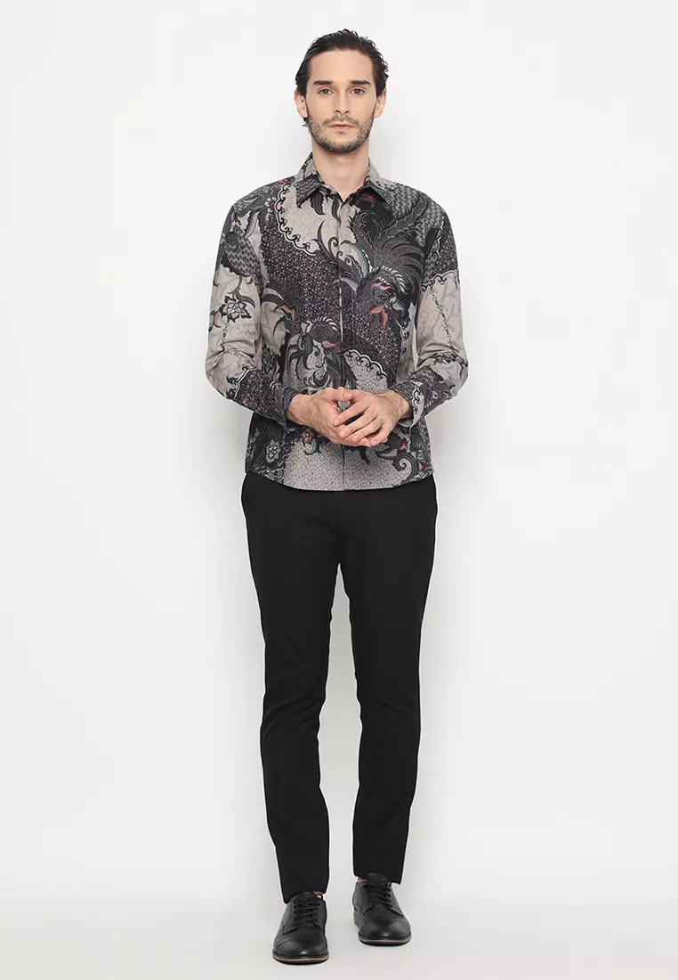 Kemeja Batik Pria Slimfit Adiwijaya - Grey