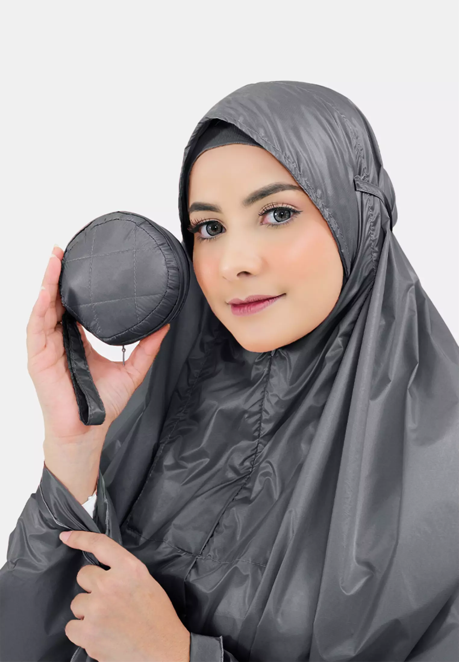 Zelena - Jayda Travel Prayer Set | Mukena Dewasa Basic Resleting 2in1 - Dark Grey