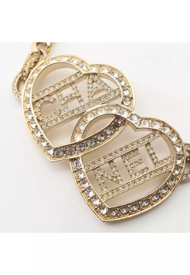 Pre-Loved Chanel choker heart logo GP Rhinestone gold clear F23B