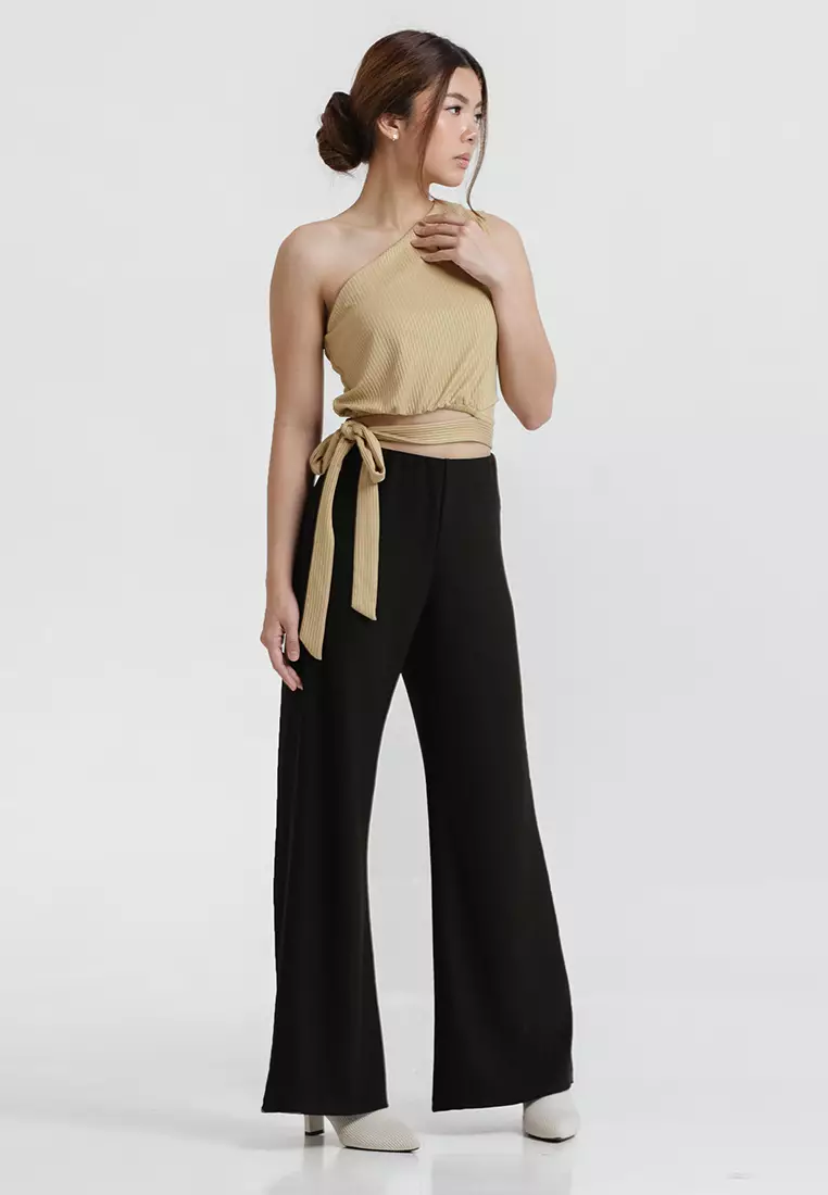 Waist Tie One Shoulder Top in Mustard