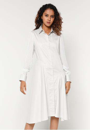 ck Calvin Klein Wrinkle Free Cotton With Pleated Chiffon Sleeves Dress 2023  | Buy ck Calvin Klein Online | ZALORA Hong Kong